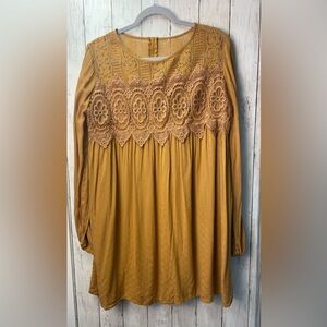 Long sleeve Mustard Lace Women Dress size Large